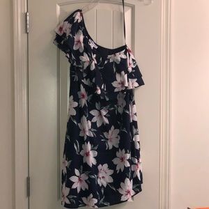 One shoulder tropical print dress
